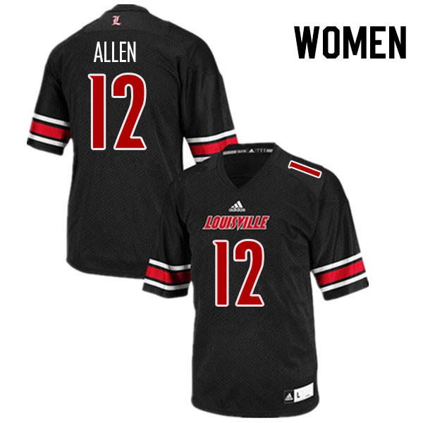 Women #12 Brady Allen Louisville Cardinals College Football Jerseys Stitched Sale-Black - Click Image to Close